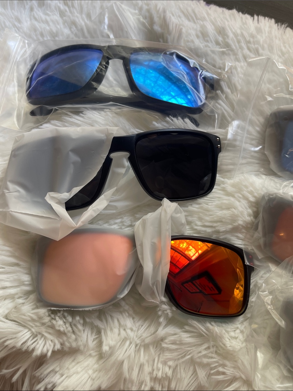 Men's Black Sunglasses with Blue and Red Mirror Lenses
